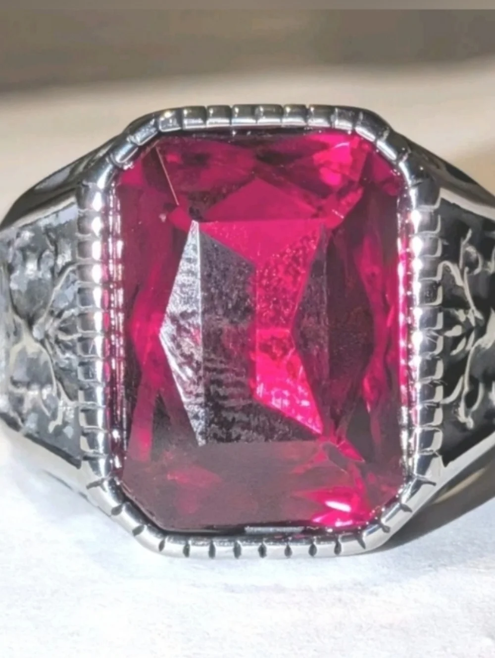 Retro Viking 5ct Lab Created Ruby Gemstone Mens Ring 14k Silver Plated Sz 11